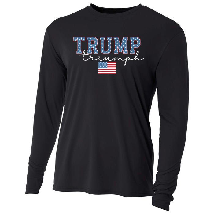 Trump Triumph American Flag Stars 2024 Winner Maga Victory Cooling Performance Long Sleeve Crew