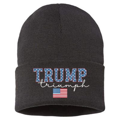 Trump Triumph American Flag Stars 2024 Winner Maga Victory Sustainable Knit Beanie