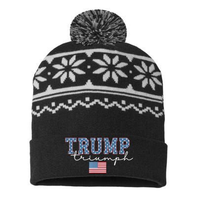 Trump Triumph American Flag Stars 2024 Winner Maga Victory USA-Made Snowflake Beanie