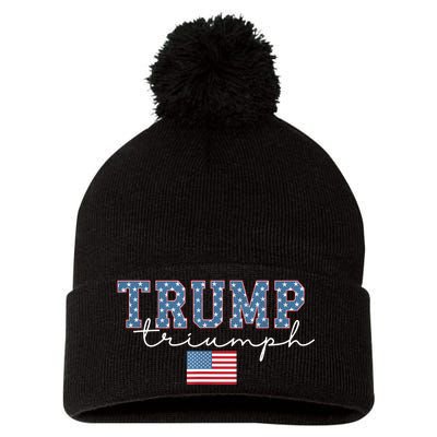 Trump Triumph American Flag Stars 2024 Winner Maga Victory Pom Pom 12in Knit Beanie