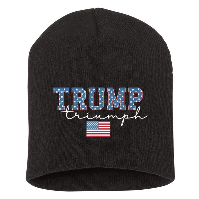 Trump Triumph American Flag Stars 2024 Winner Maga Victory Short Acrylic Beanie