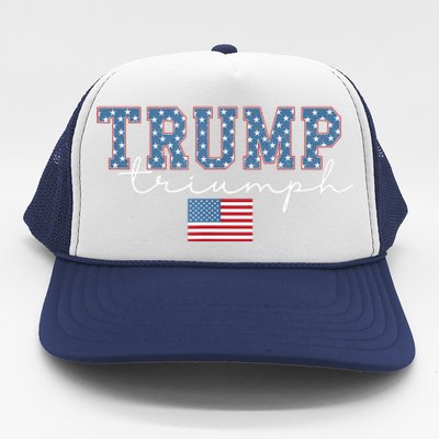 Trump Triumph American Flag Stars 2024 Winner Maga Victory Trucker Hat