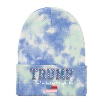 Trump Triumph American Flag Stars 2024 Winner Maga Victory Tie Dye 12in Knit Beanie