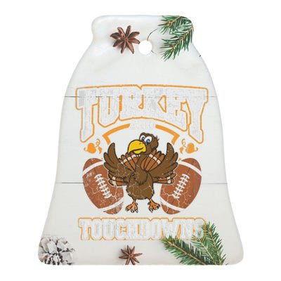 Thanksgiving Turkey And Touchdowns Football Ceramic Bell Ornament