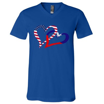 Taiwan Taiwanese Americans Usa Flag Colors Heart Love Gift V-Neck T-Shirt