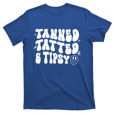 Tanned Tatted And Tipsy Groovy Beach Summer Vacation Gift T-Shirt