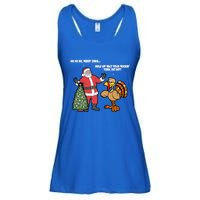 Thanksgiving Turkey And Santa Claus Christmas Too Early Gift Ladies Essential Flowy Tank