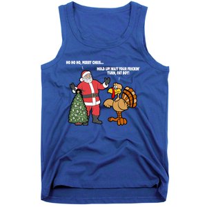 Thanksgiving Turkey And Santa Claus Christmas Too Early Gift Tank Top