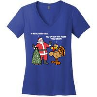 Thanksgiving Turkey And Santa Claus Christmas Too Early Gift Women's V-Neck T-Shirt