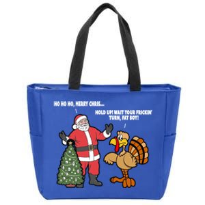 Thanksgiving Turkey And Santa Claus Christmas Too Early Gift Zip Tote Bag