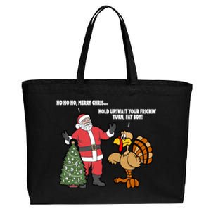 Thanksgiving Turkey And Santa Claus Christmas Too Early Gift Cotton Canvas Jumbo Tote