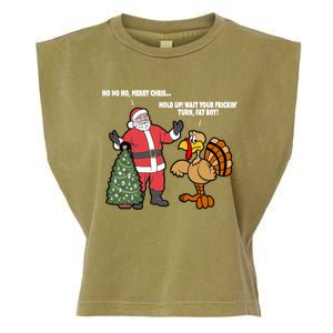 Thanksgiving Turkey And Santa Claus Christmas Too Early Gift Garment-Dyed Women's Muscle Tee