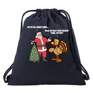 Thanksgiving Turkey And Santa Claus Christmas Too Early Gift Drawstring Bag