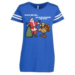 Thanksgiving Turkey And Santa Claus Christmas Too Early Gift Enza Ladies Jersey Football T-Shirt