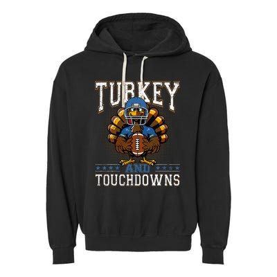 Thanksgiving Turkey And Touchdowns Football Garment-Dyed Fleece Hoodie