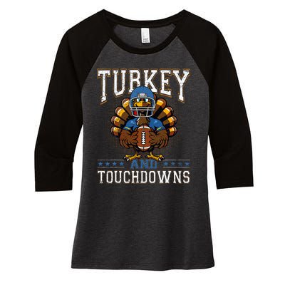 Thanksgiving Turkey And Touchdowns Football Women's Tri-Blend 3/4-Sleeve Raglan Shirt