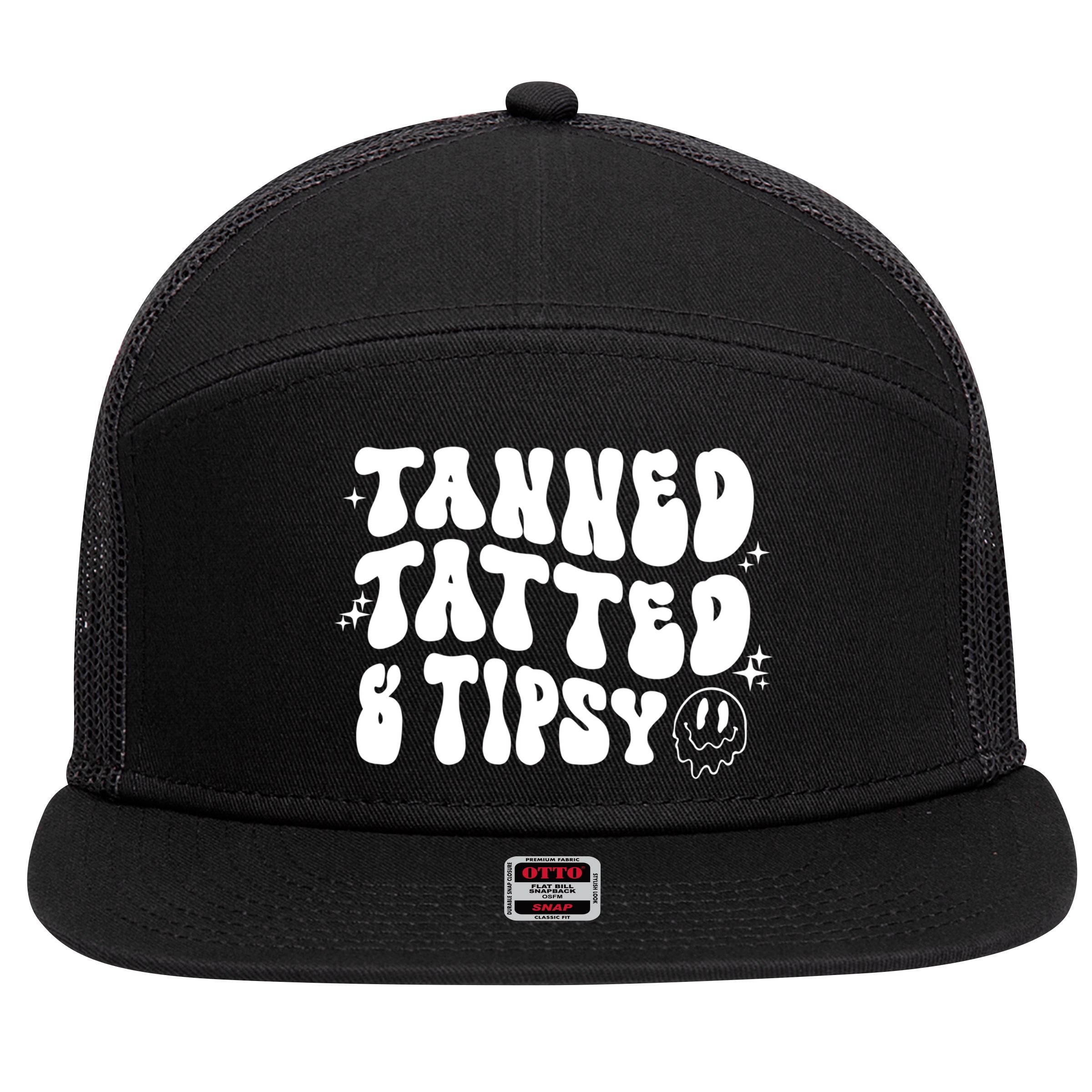 Tanned Tatted And Tipsy Trendy Beach Summer Vacation Great Gift 7 Panel Mesh Trucker Snapback Hat