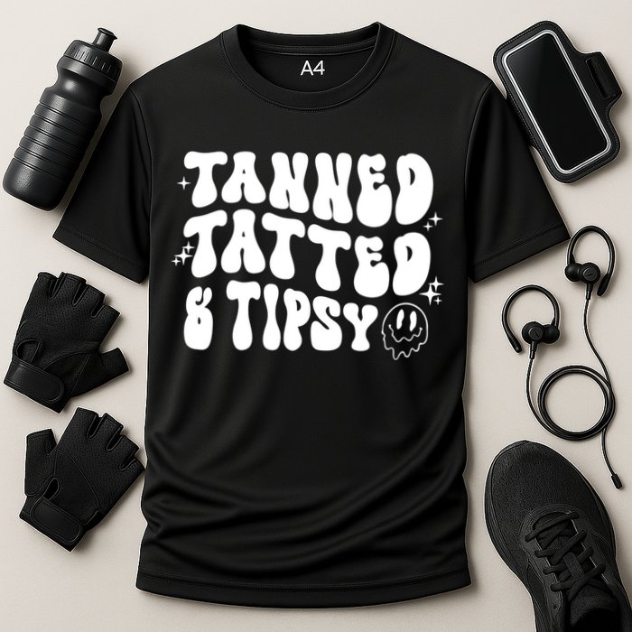 Tanned Tatted And Tipsy Trendy Beach Summer Vacation Great Gift Cooling Performance Crew T-Shirt