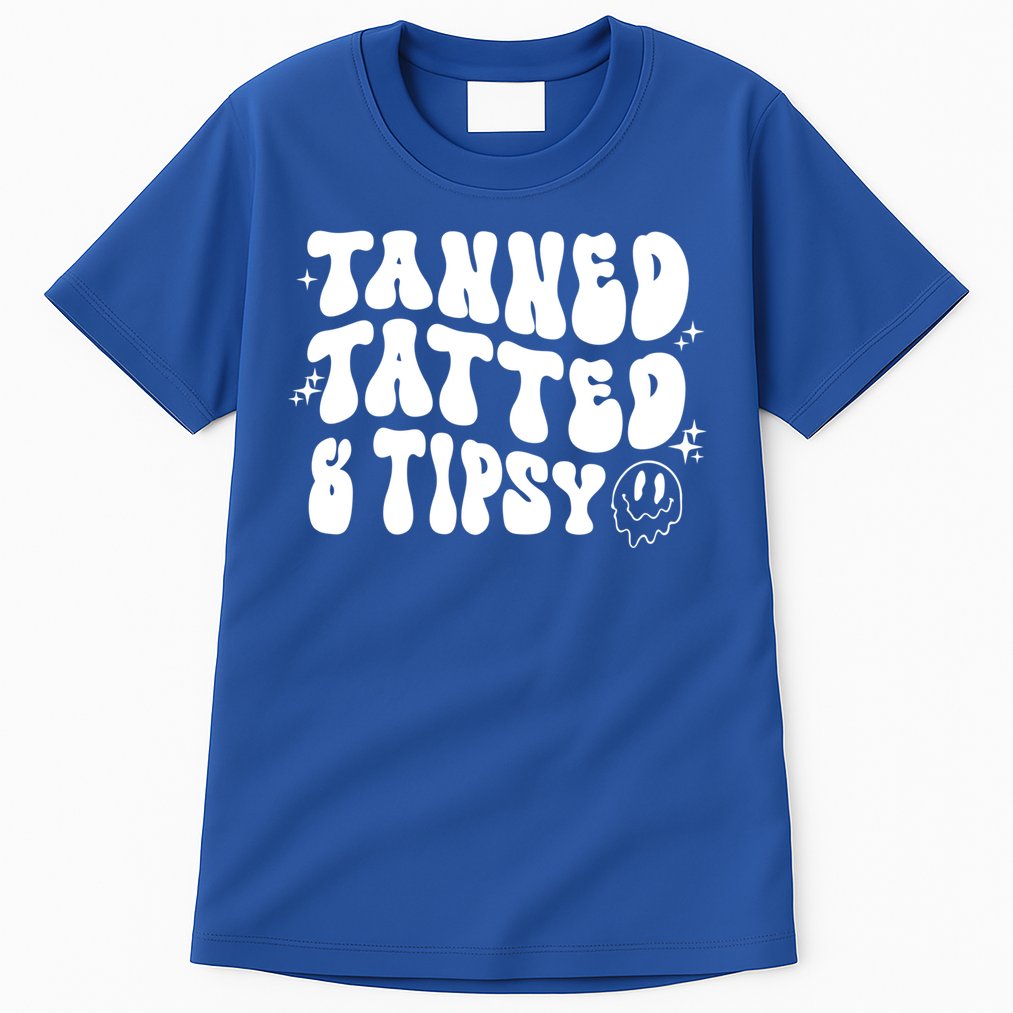 Tanned Tatted And Tipsy Trendy Beach Summer Vacation Great Gift Tall T-Shirt