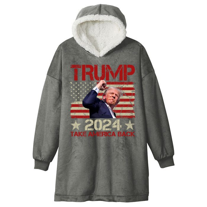 Trump Take America Back Fist Pump Shot Rally 2024 Hooded Wearable Blanket