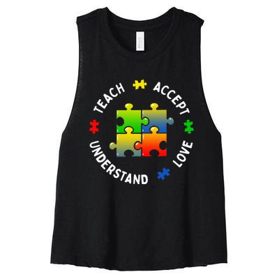 Teacher Teach Accept Understand Autism Community Women's Racerback Cropped Tank