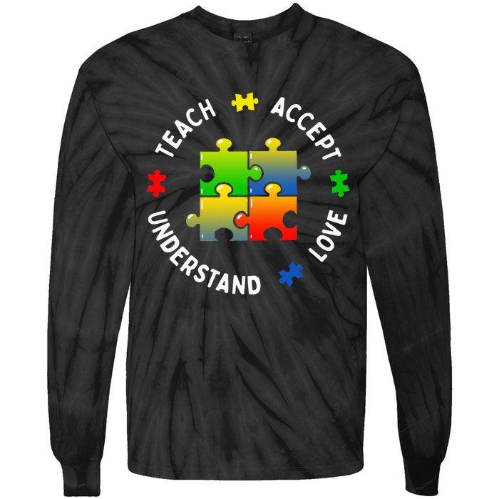 Teacher Teach Accept Understand Autism Community Tie-Dye Long Sleeve Shirt