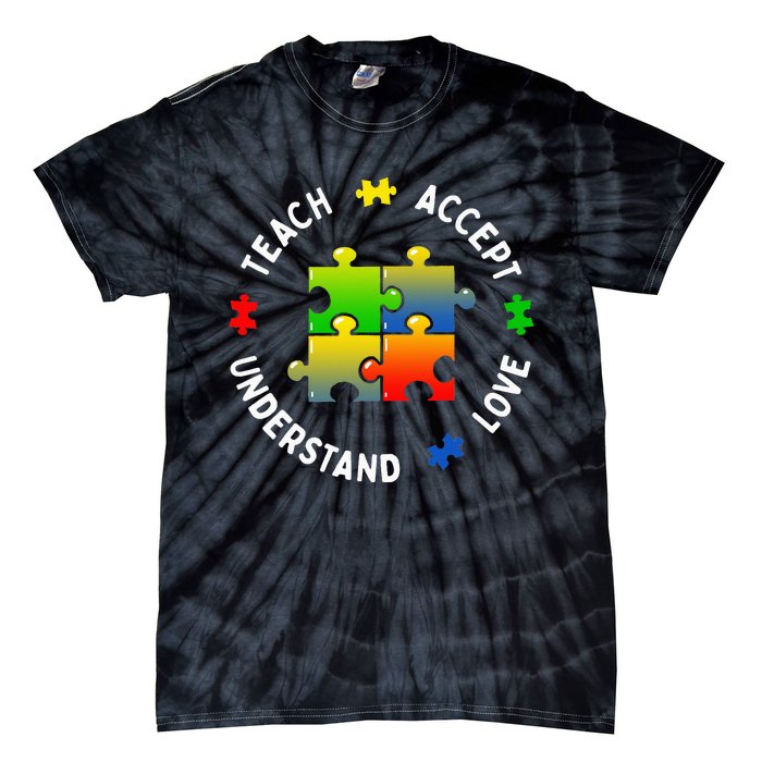 Teacher Teach Accept Understand Autism Community Tie-Dye T-Shirt