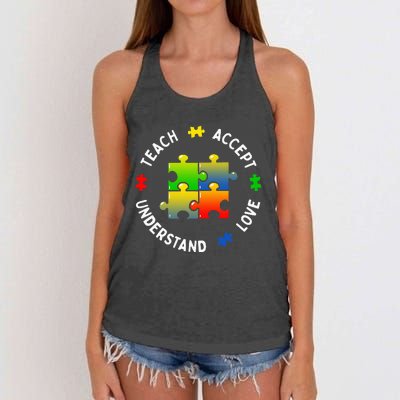 Teacher Teach Accept Understand Autism Community Women's Knotted Racerback Tank