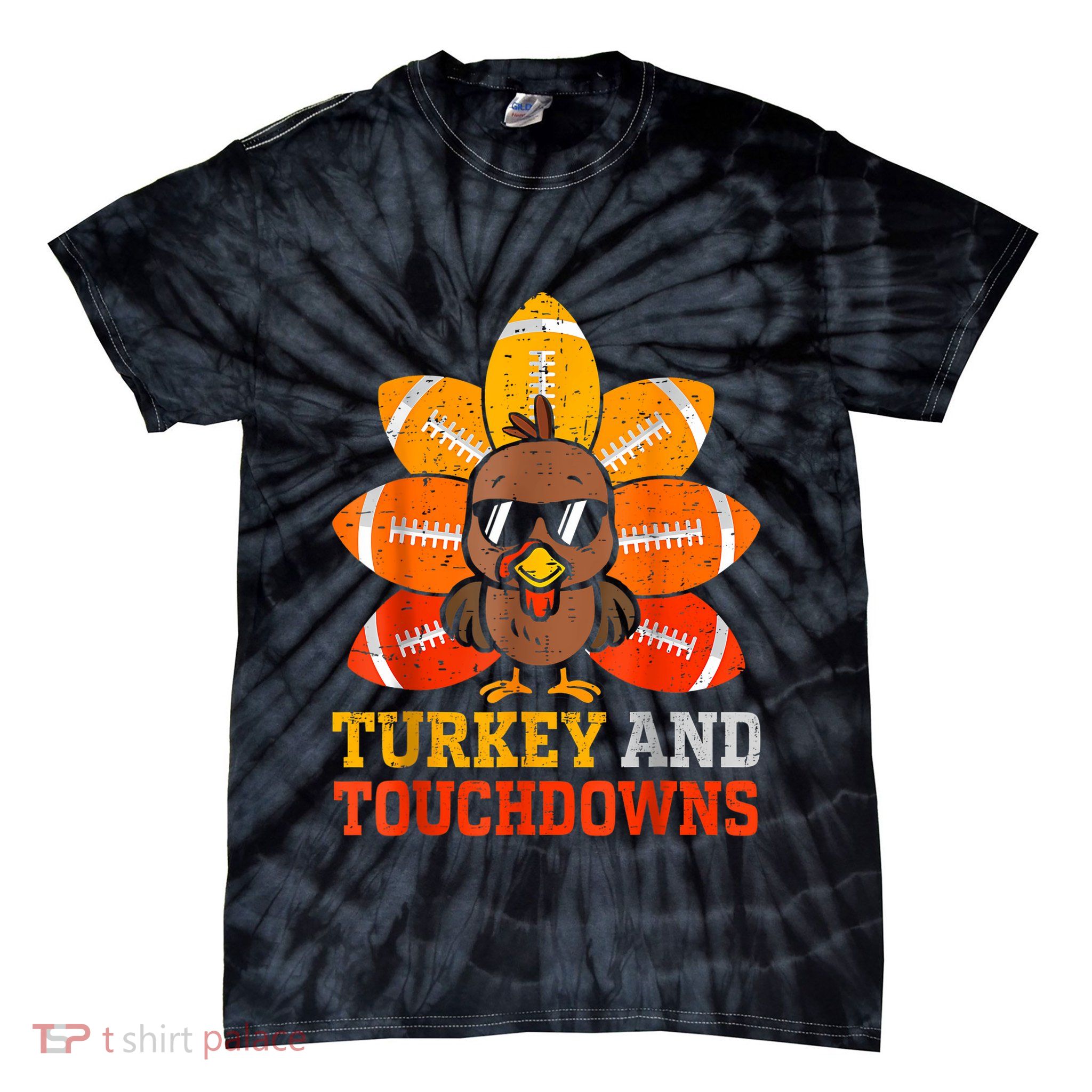 Thanksgiving Turkey And Touchdowns Football Tie-Dye T-Shirt