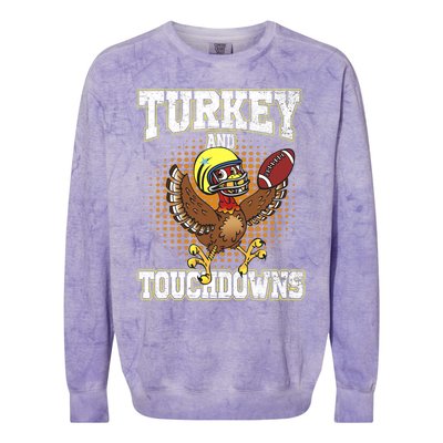 Thanksgiving Turkey And Touchdowns Football Lover Autumn Colorblast Crewneck Sweatshirt