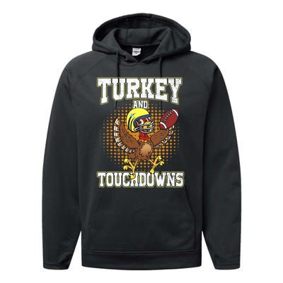 Thanksgiving Turkey And Touchdowns Football Lover Autumn Performance Fleece Hoodie