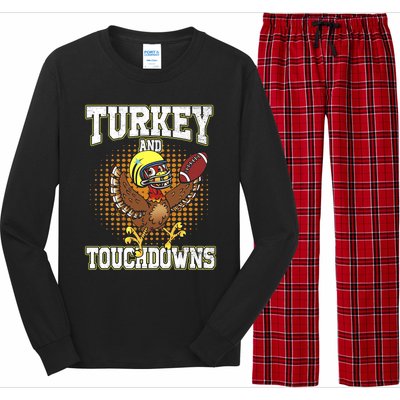 Thanksgiving Turkey And Touchdowns Football Lover Autumn Long Sleeve Pajama Set