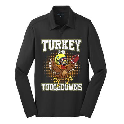 Thanksgiving Turkey And Touchdowns Football Lover Autumn Silk Touch Performance Long Sleeve Polo