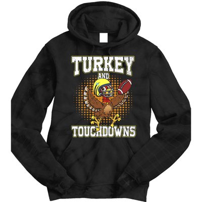 Thanksgiving Turkey And Touchdowns Football Lover Autumn Tie Dye Hoodie