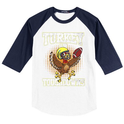 Thanksgiving Turkey And Touchdowns Football Lover Autumn Baseball Sleeve Shirt