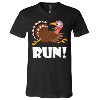 Turkey Trot Adult Running Costume Face Run V-Neck T-Shirt