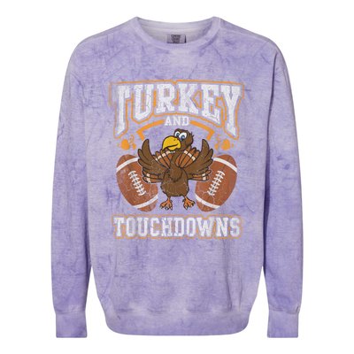 Thanksgiving Turkey And Touchdowns Football Colorblast Crewneck Sweatshirt