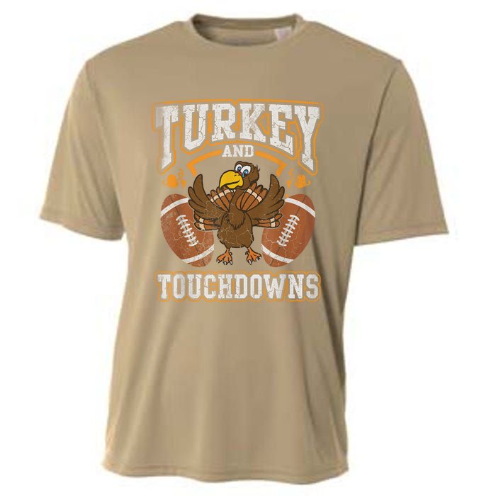 Thanksgiving Turkey And Touchdowns Football Cooling Performance Crew T-Shirt