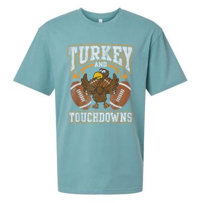 Thanksgiving Turkey And Touchdowns Football Sueded Cloud Jersey T-Shirt