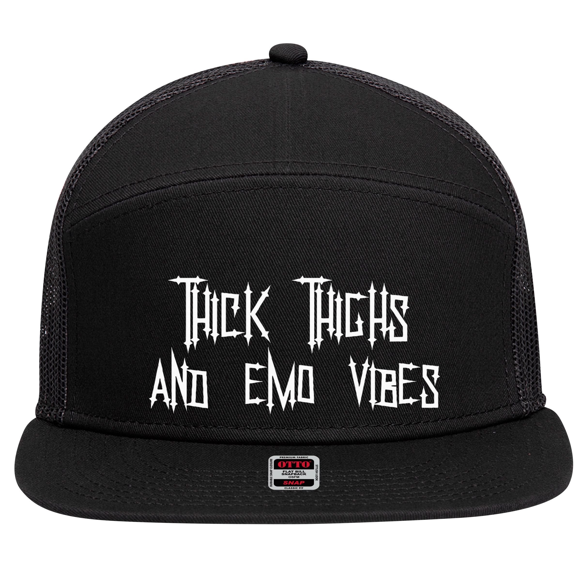 Thick Thighs And Emo Vibes Alternative Emo Music Alt Goth 7 Panel Mesh Trucker Snapback Hat