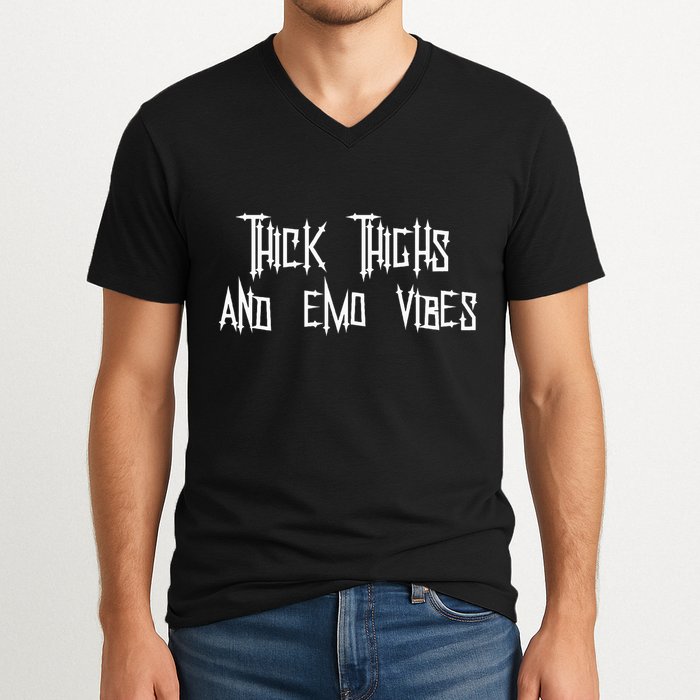 Thick Thighs And Emo Vibes Alternative Emo Music Alt Goth V-Neck T-Shirt