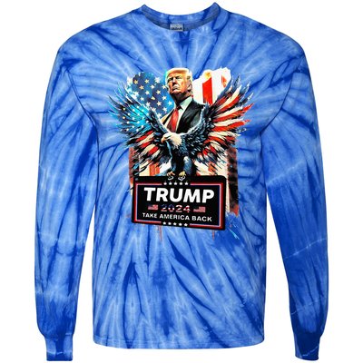 Trump Take America Back 2024 Eagle Us Flag Tie-Dye Long Sleeve Shirt