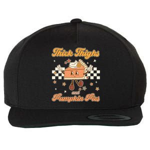 Thick Thighs And Pumpkin Pies Funny Retro Groovy Thanksgiving Gift Wool Snapback Cap