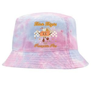 Thick Thighs And Pumpkin Pies Funny Retro Groovy Thanksgiving Gift Tie-Dyed Bucket Hat