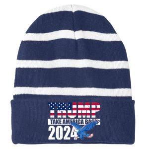 Trump Take America Back 2024 Eagle Striped Beanie with Solid Band