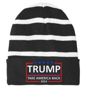  Donald Trump 2024 Take America Back USA United States Striped Beanie with Solid Band