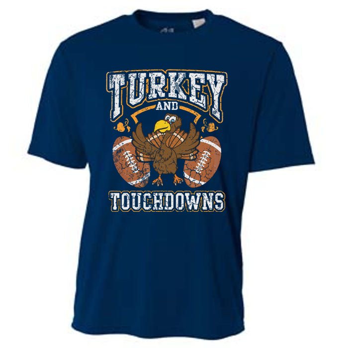 Thanksgiving Turkey And Touchdowns Football Cooling Performance Crew T-Shirt