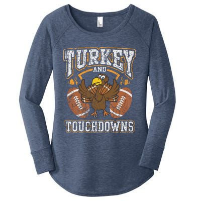 Thanksgiving Turkey And Touchdowns Football Women's Perfect Tri Tunic Long Sleeve Shirt