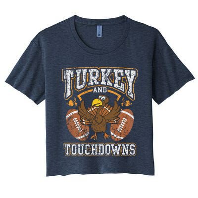 Thanksgiving Turkey And Touchdowns Football Women's Crop Top Tee