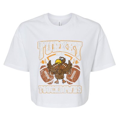 Thanksgiving Turkey And Touchdowns Football Bella+Canvas Jersey Crop Tee